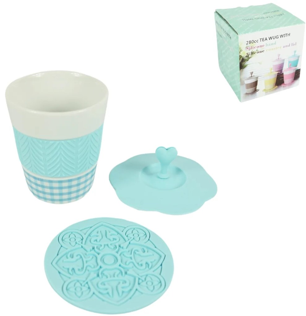 Porcelanowy kubek AQUELLE z silikonowymi dodatkami 280 ml, niebieski