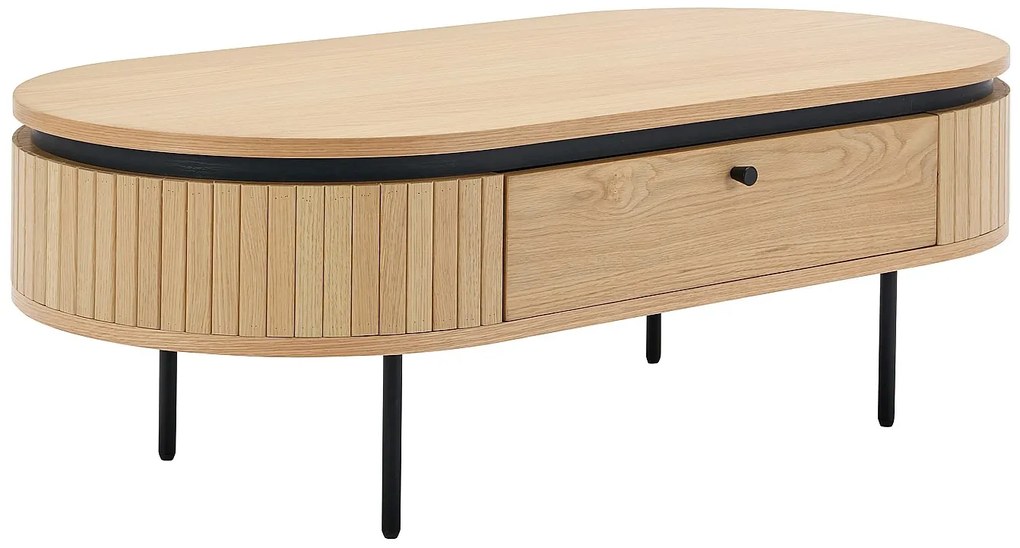 Stolik kawowy z 2 szufladami, okleina dębowa i metal – Jasny naturalny i Czarny – CARDIONA