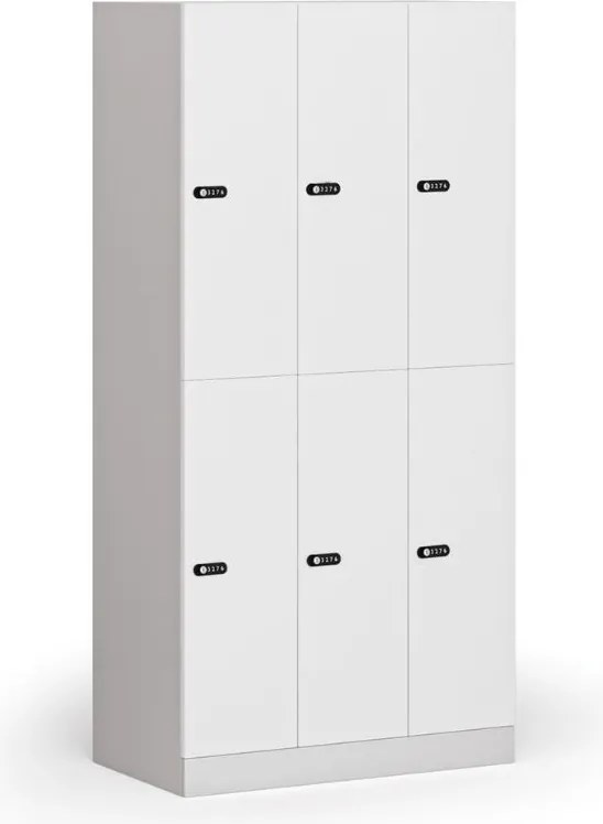 Szafka skrytkowa S1, 6 schowków, 1850 x 900 x 500 mm, zamek mechaniczny z kodem, drzwi laminowane, biała