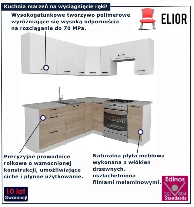 Zestaw mebli kuchennych narożnych dąb sonoma + biały  G8-F39