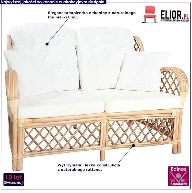 2-osobowa sofa rattanowa z lnianą tapicerką G5-D03
