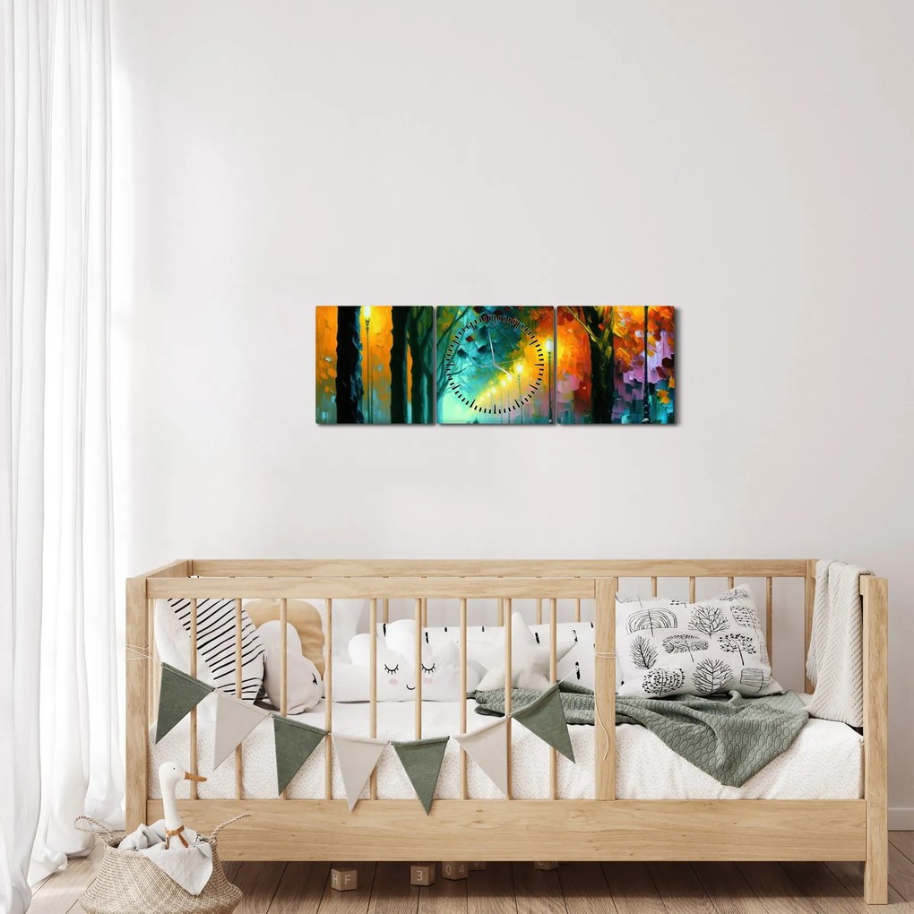 Obraz - Nocny spacer (z zegarem) (90x30 cm)