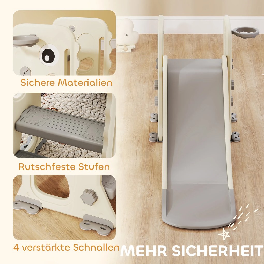 AIYAPLAY Zjeżdżalnia dla dzieci 3 w 1 z ścianką wspinaczkową, koszem do koszykówki i piłką, składana zjeżdżalnia do użytku w pomieszczeniach dla dzieci 2-5 lat