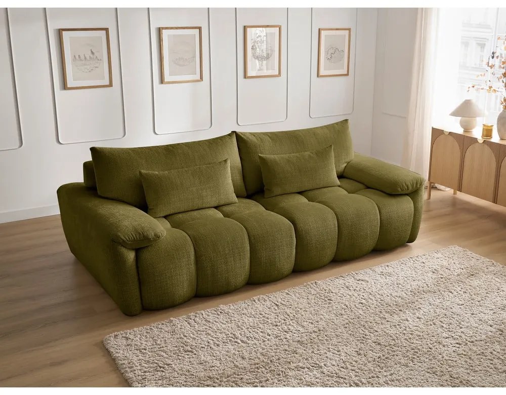 Zielona sofa z tkaniny szenilowej 264 cm Ivane – Bobochic Paris