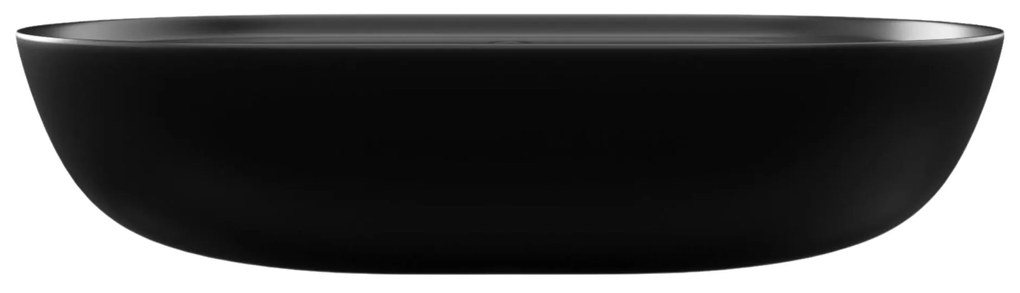 Umywalka ceramiczna nablatowa owalna czarna z otworem i z półką na mydło 60 x 41 cm DECOS Black z rantem Slim