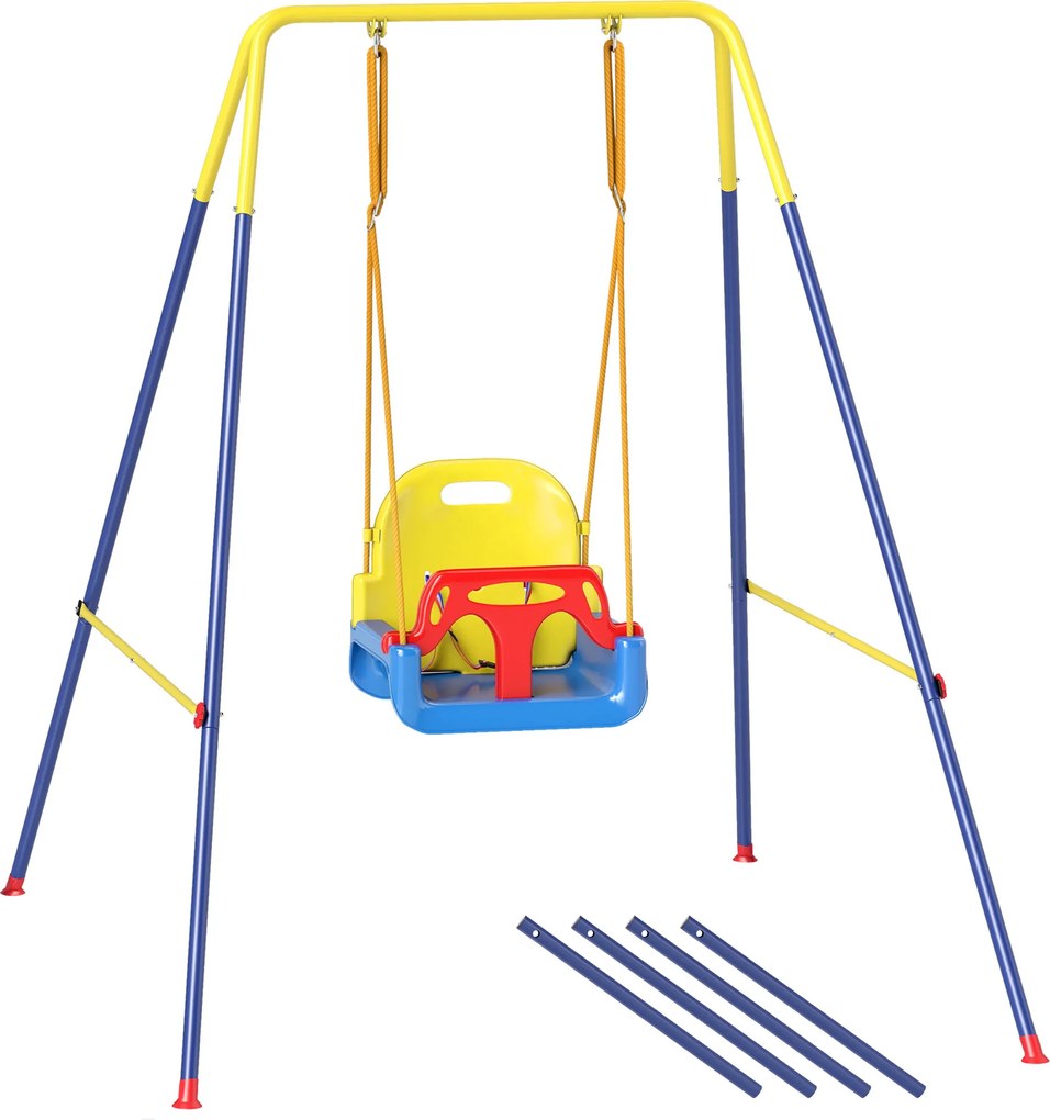 AIYAPLAY Huśtawka 3-w-1 dla dzieci, regulowana, z oparciem i paskiem bezpieczeństwa, 128 x 155 x 157 cm, niebieska | Aosom PL