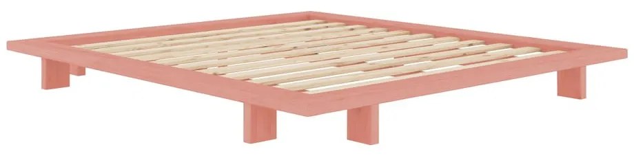Jasnoróżowe łóżko dwuosobowe z litego drewna sosnowego ze stelażem 140x200 cm Japan – Karup Design