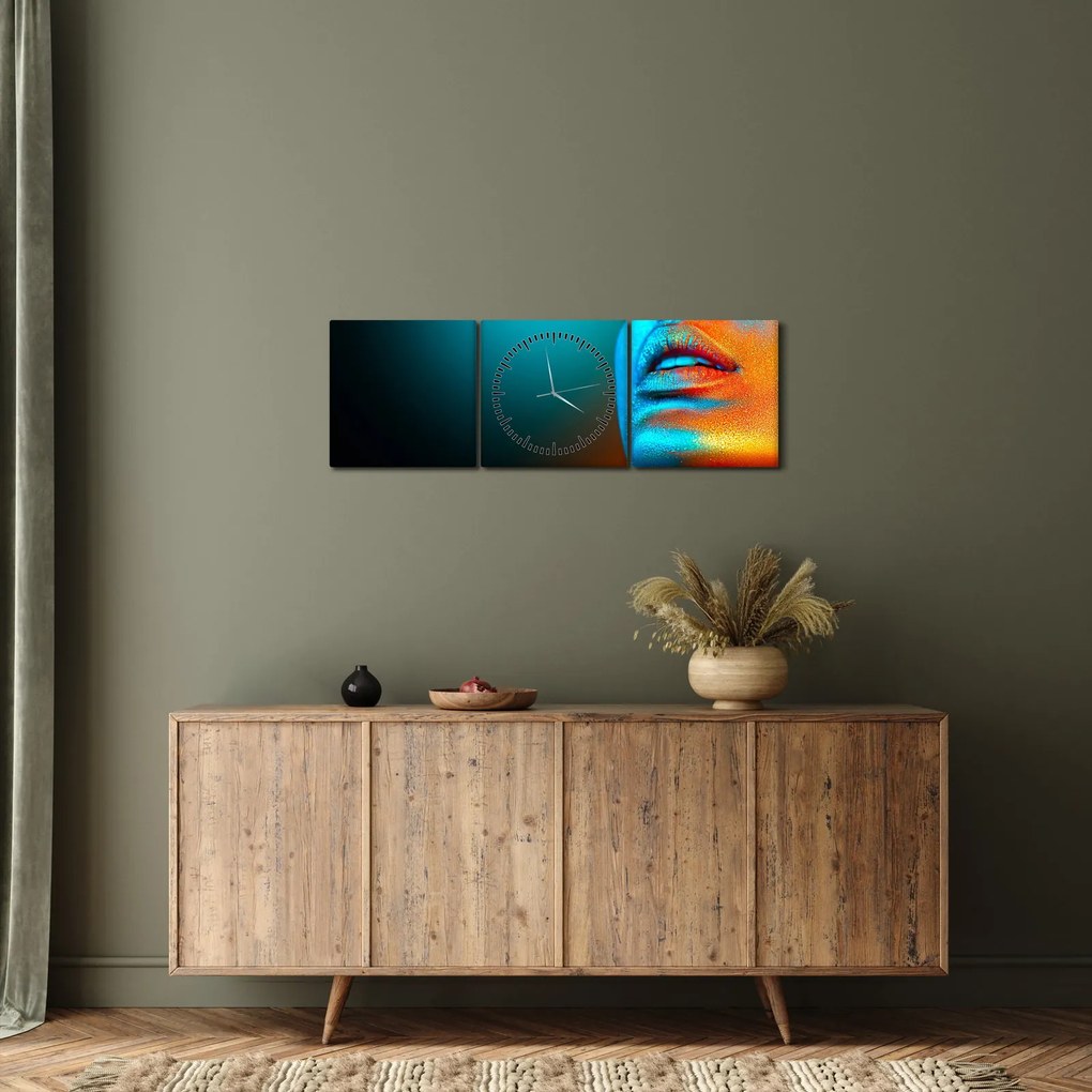 Obraz - Błyszcząca twarz (z zegarem) (90x30 cm)
