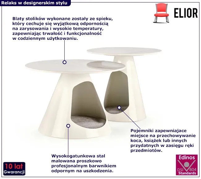 Komplet białych okrągłych stolików kawowych - Venit