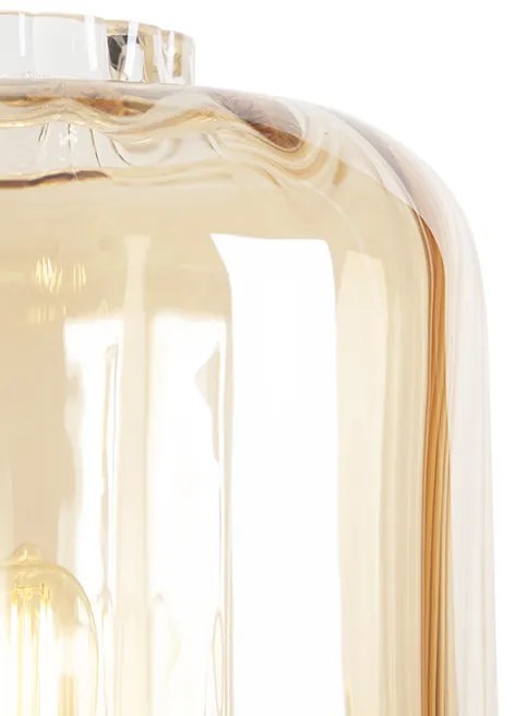 Designerska lampa podłogowa czarna z bursztynowym szkłem - Qara