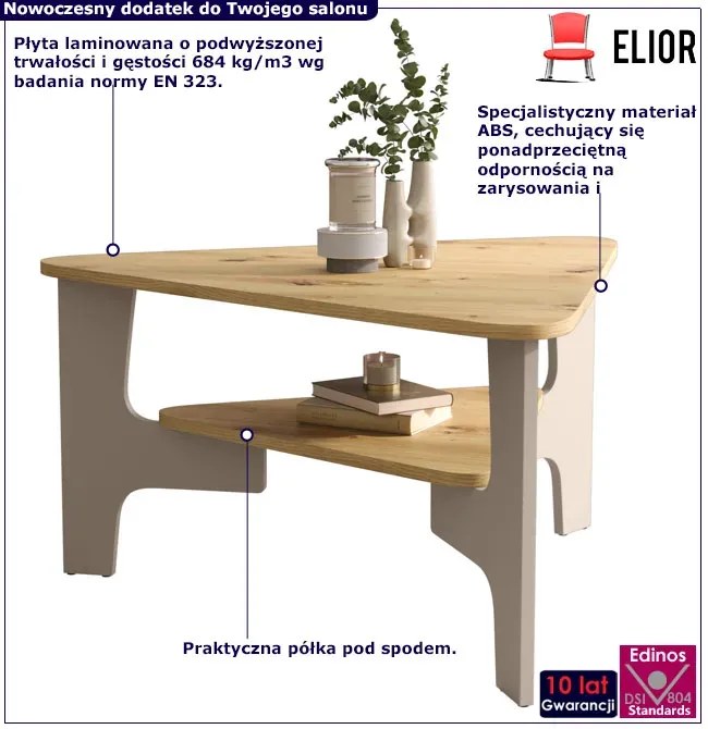 Trójkątny stolik kawowy z półką dąb artisan + kaszmir B2-P30