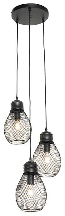 Designerska lampa wisząca czarna 3-światłowa - RagaDesignerski Oswietlenie wewnetrzne