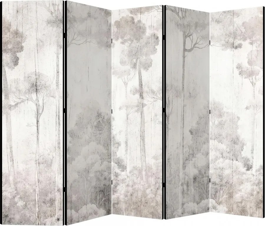 Parawan pokojowy 5-częściowy 225x172 Dwustronny dekoracyjny japandi minimalistyczny Szary Mglisty Las Japoński