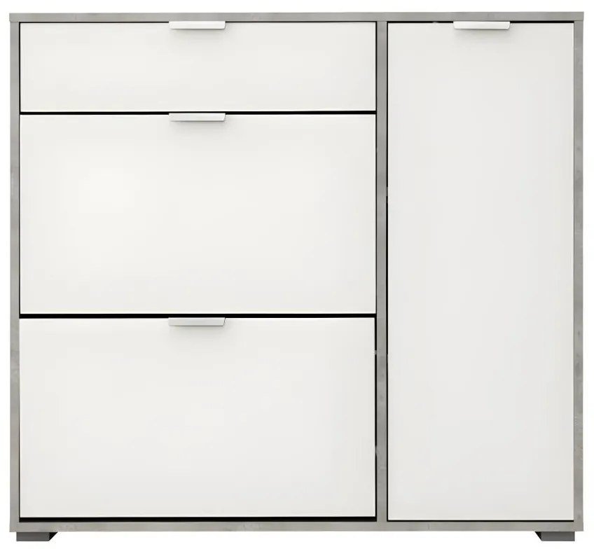 Szafka na buty ARIETTA - 2 półki, 1 para drzwiczek i 1 szuflada - Kolor Biel & Beton