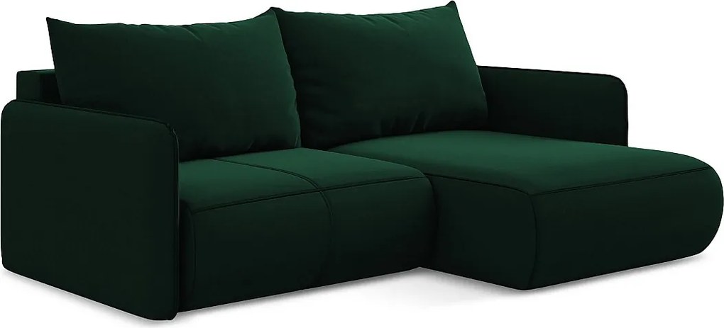 Narożnik prawostronny z funkcją spania - z tkaniny welwetowej - butelkowa zieleń - NANEA