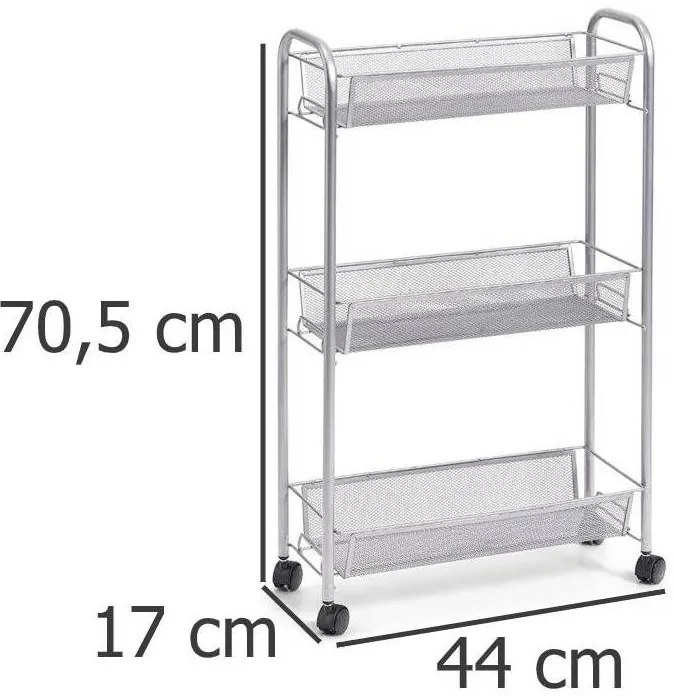 Wielofunkcyjny mobilny organizer do kuchni lub łazienki, 3 siatkowe półki, 4 kółka, materiał metal, marki ZELLER