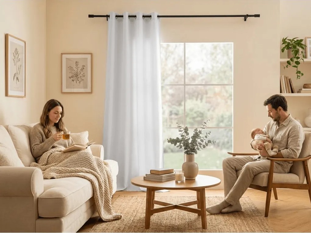 Zasłona OXFORD LIGHT 140x250 cm, biała Zawieszanie: Taśma z wiązaniami