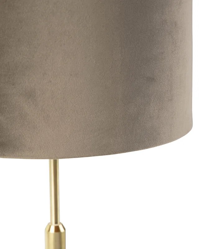 Lampa stołowa złoto/mosiądz z abażurem z weluru taupe 25 cm - ParteWiejski/ Rustykalny / Vintage Oswietlenie wewnetrzne