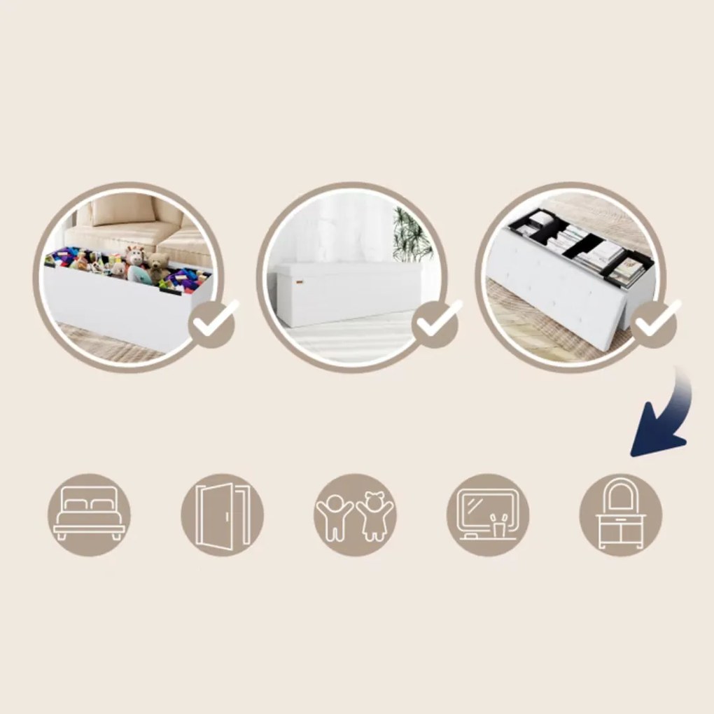 Taboretka z miejscem do przechowywania BELLA, 115x40x40cm, biała Casaria