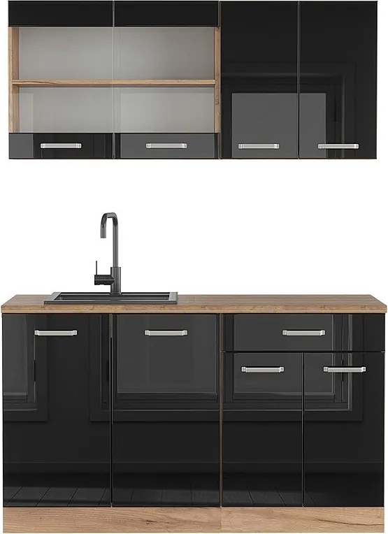 Pojedyncza kuchnia czarny/złoty dąb o wysokim połysku 140x60x81.6 r-line