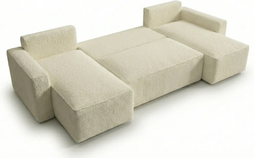 Rozkładana kanapa narożna w kształcie U SMART BOUCLE 303x143 cm, kremowa