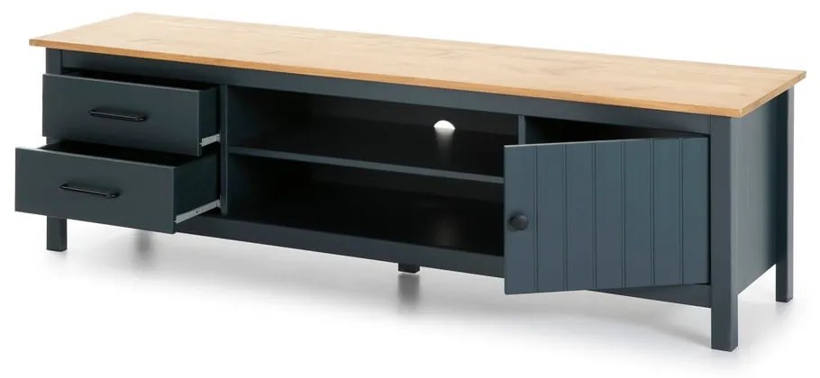 Ciemnoniebieska szafka pod TV z litego drewna sosnowego 158x47 cm Miranda – Marckeric