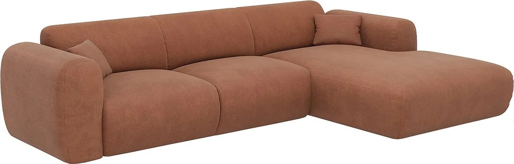Kanapa narożna prawostronna dużych rozmiarów z  terakotowego weluru  - POGNI Pascala Morabito