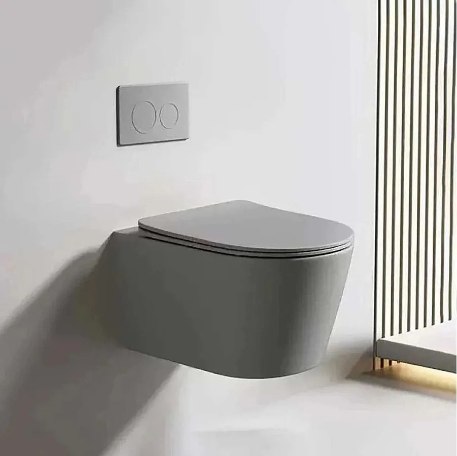 Nowoczesna Szara Miska WC Wisząca z Miekko Zamykaną Deską i Ramą Podporową