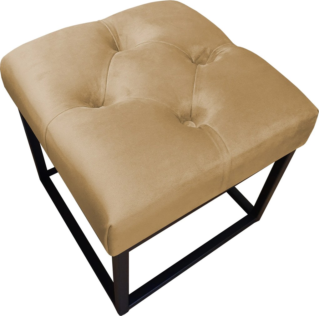 Pufa CHESTERFIELD tkanina Welur loft ławka podnóżek metal : Kolor Stelaża - Czarny , Kolor tkaniny - VELVET - MG06, Typ tkaniny - Velvet