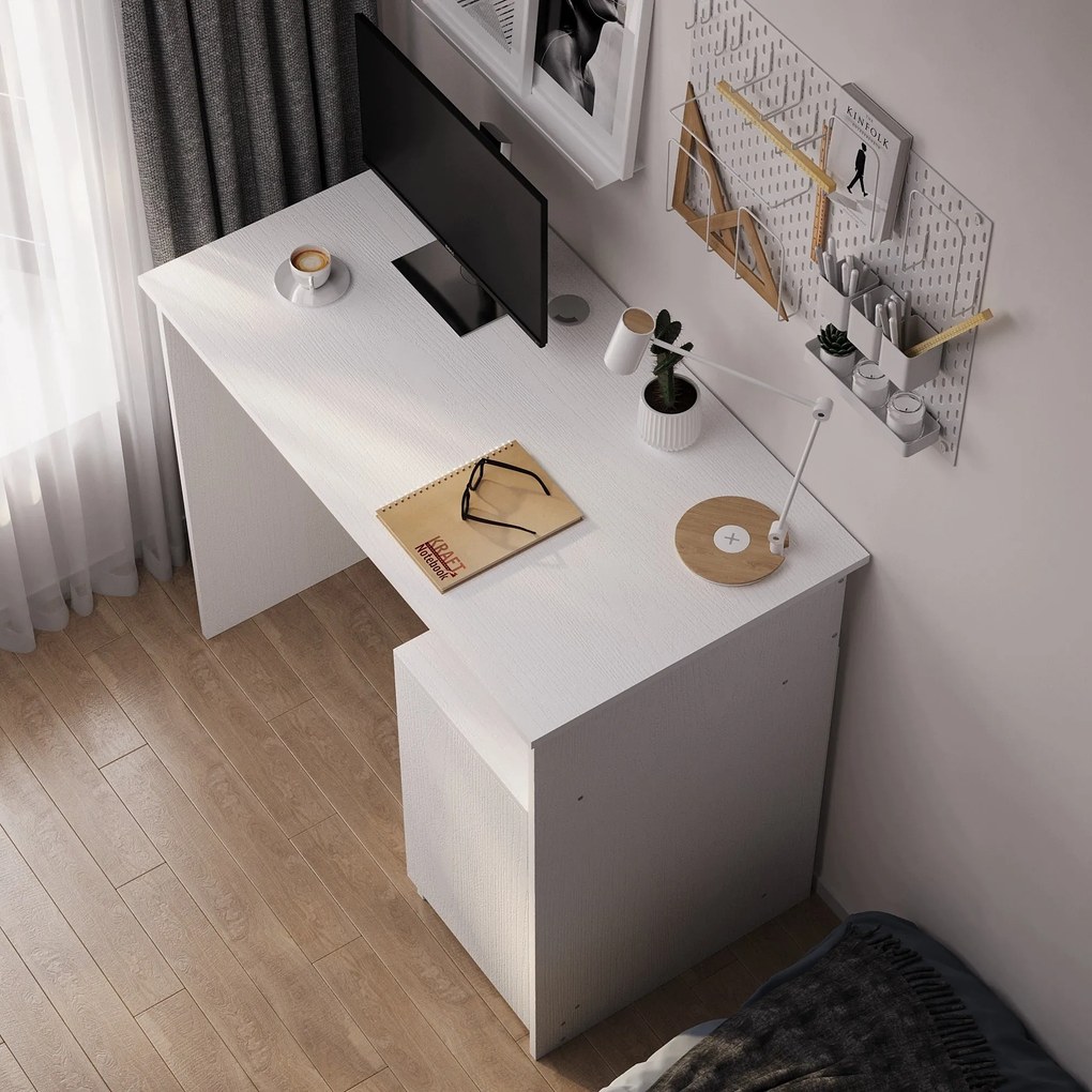 Biurko komputerowe z półką białe z szafką - 90 cm