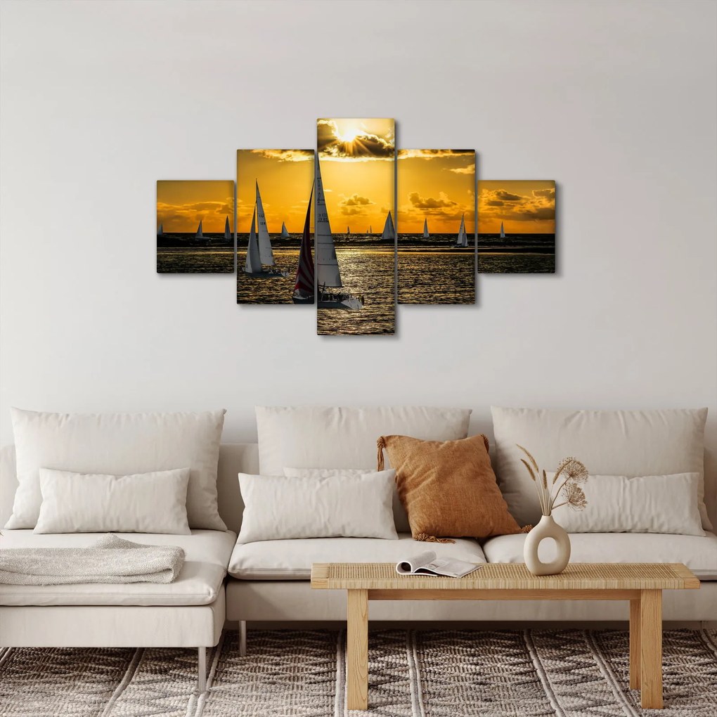 Obraz jachtu o zachodzie słońca (125x70 cm)