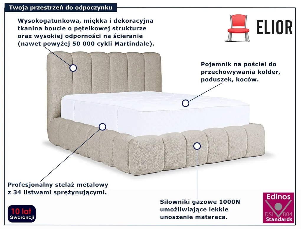 Beżowe łóżko tapicerowane boucle 5 rozmiarów D6-F70