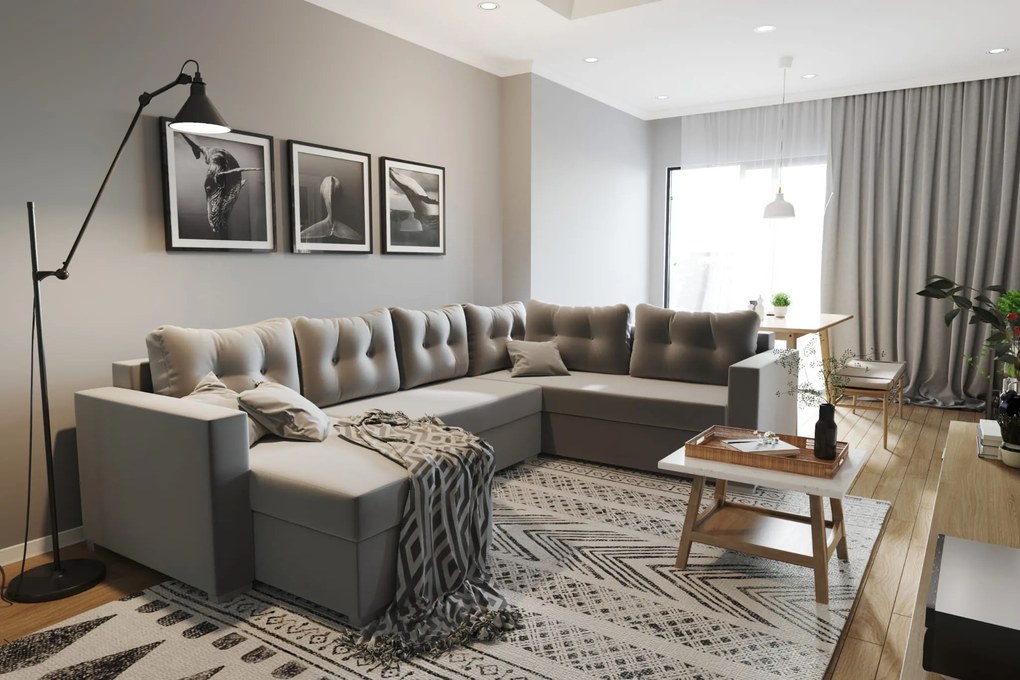 Duży narożnik tapicerowany MILANO 306x202 cm z funkcją spania z pojemnikiem