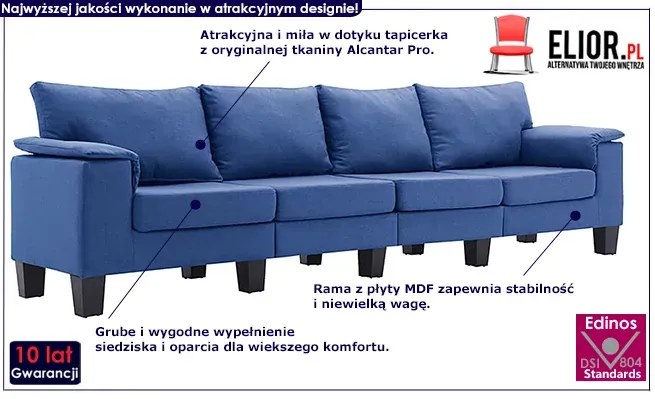 Czteroosobowa ekskluzywna niebieska sofa - Ekilore 4Q