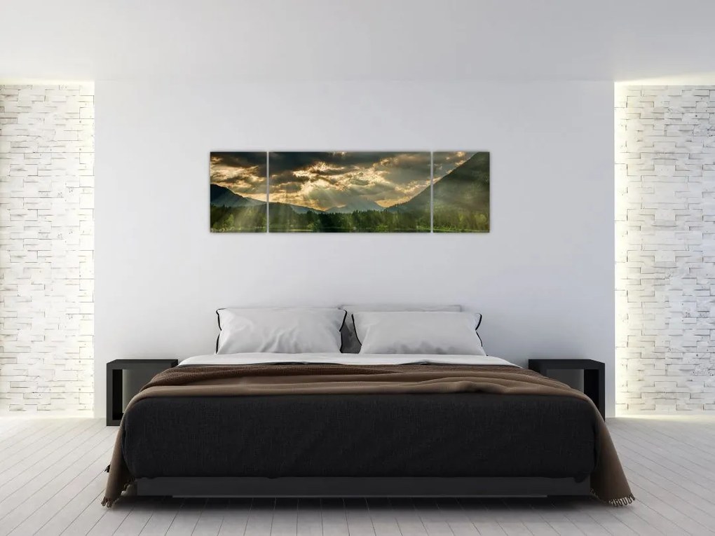 Obraz jeziora, przez które prześwieca słońce (170x50 cm)