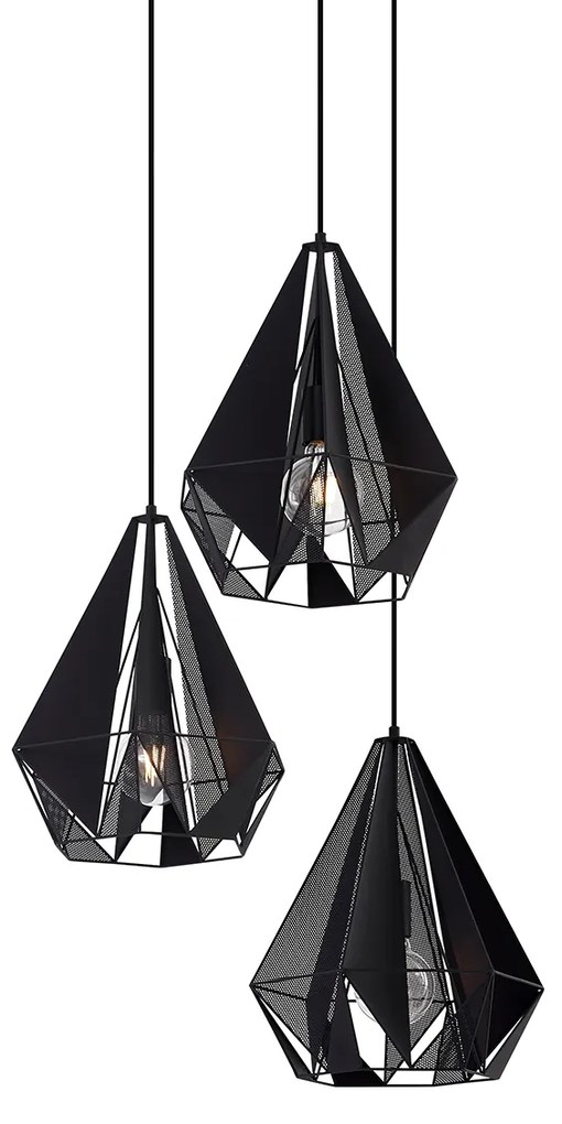 Industrialna lampa wisząca czarna z siatką 3-światłowa - CarcassPrzemysłowy Oswietlenie wewnetrzne
