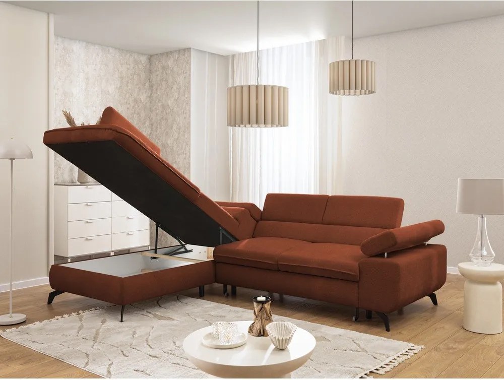 Narożnik z tkaniny szenilowej w kolorze terakoty (lewostronny/w kształcie litery L) Marbeya – Ropez