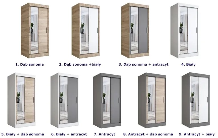 Szafa przesuwna w kolorze antracyt + biały B9-S74