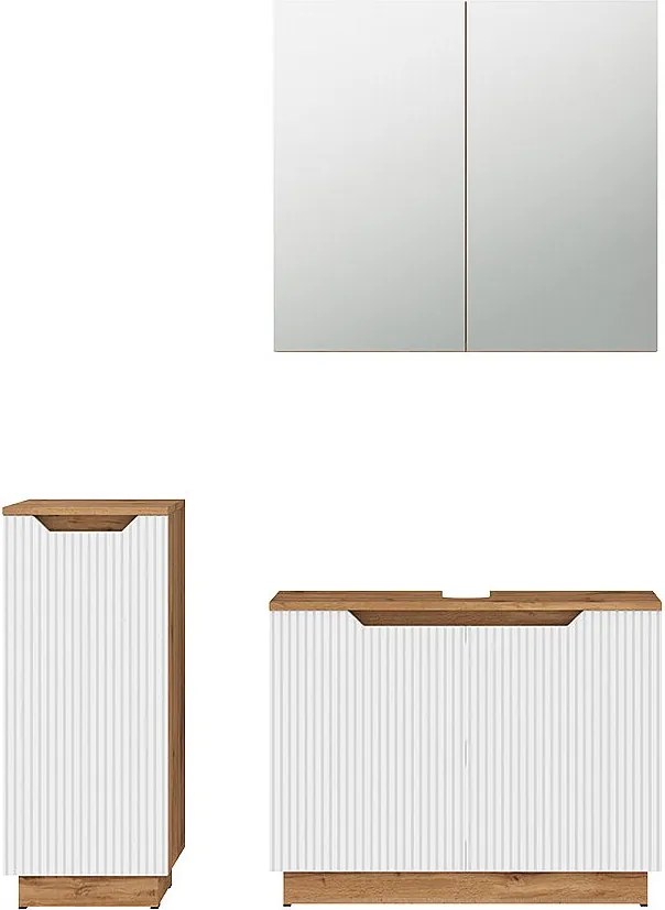 Zestaw mebli łazienkowych dąb/białe paski 79.6x32x62.1 lotta