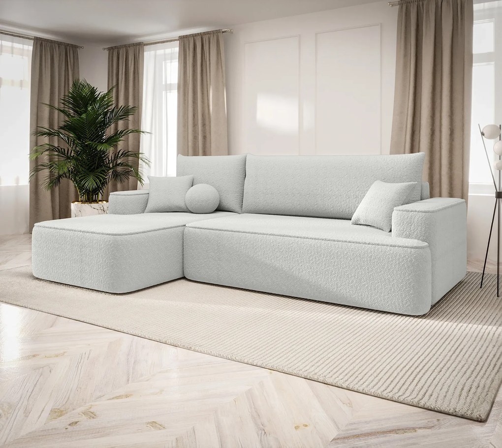 Biały rozkładany narożnik z pojemnikiem H7-H02