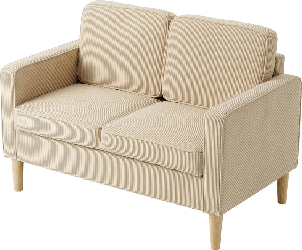 HOMCOM Sofa 2-osobowa z 2 poduszkami dekoracyjnymi, schowek nogi z litego drewna Mała nowoczesna dwuosobowa kanapa sztruks 117 x 63 x 79 cm Beżowy | Aosom PL