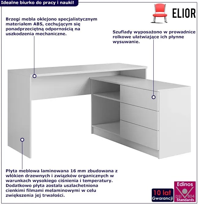 Białe biurko narożne z komodą N0-L06