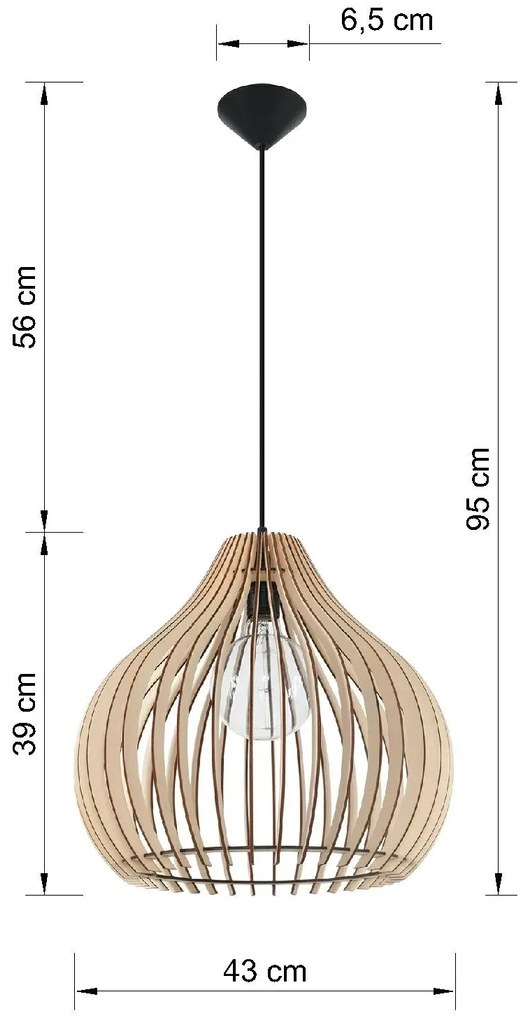 Skandynawska lampa wisząca z drewnianym kloszem - 6X EX550 K7-E11