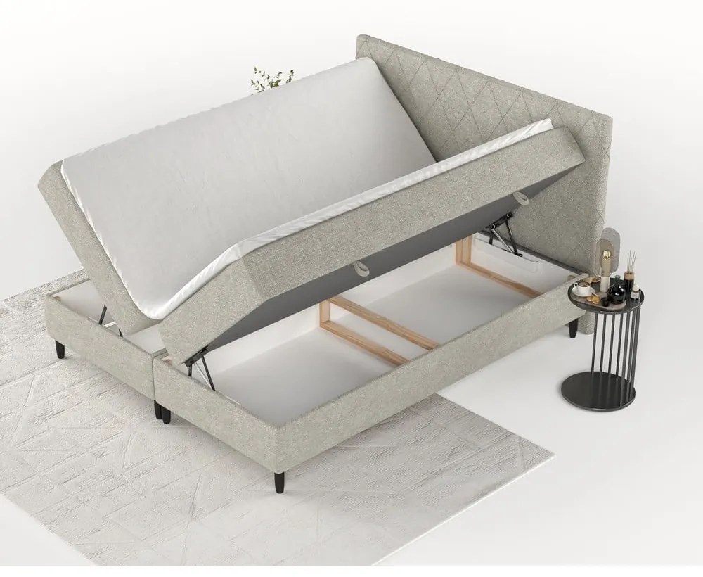 Szarobeżowe łóżko boxspring ze schowkiem 200x200 cm Gwen – Maison de Rêve