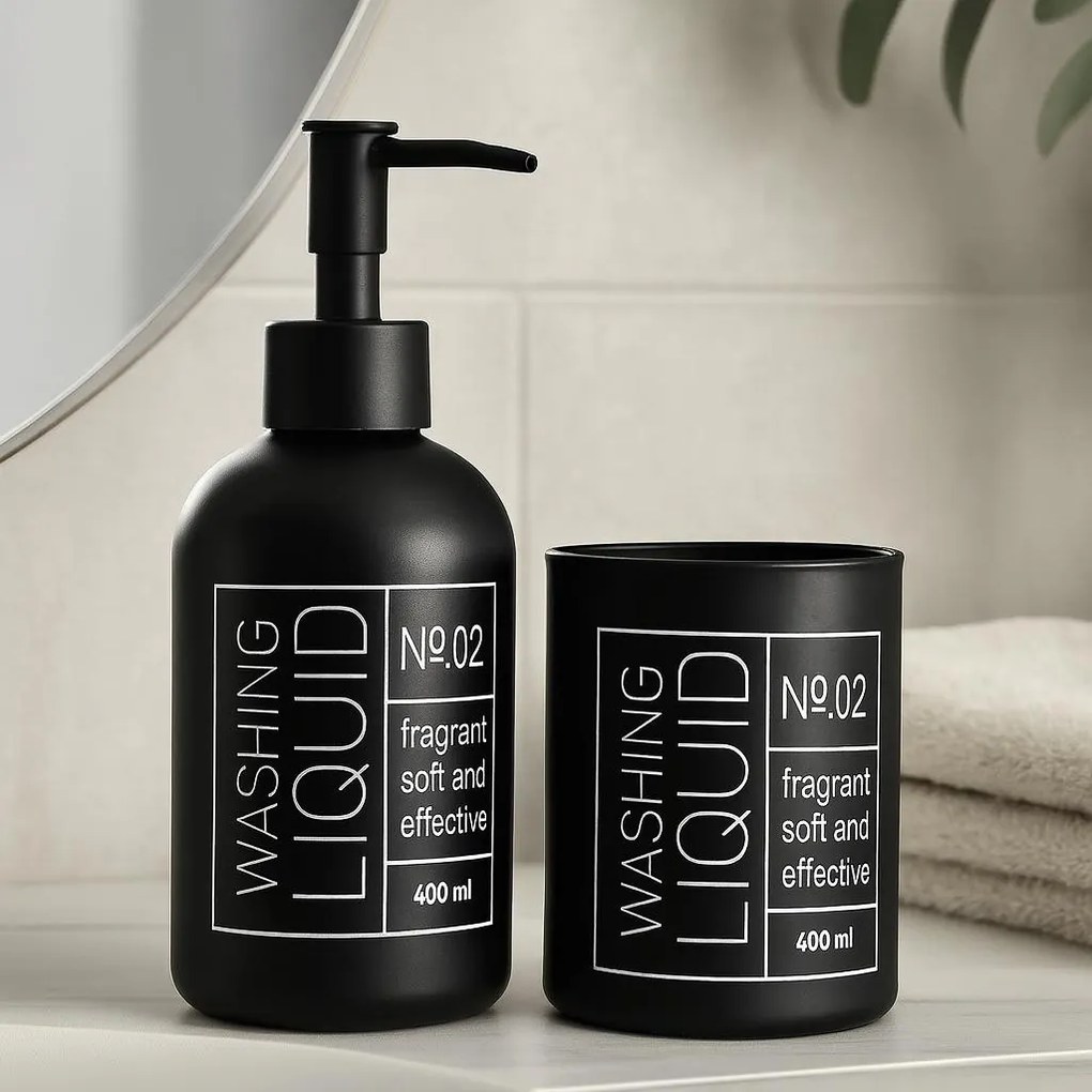 Szklany dozownik do mydła i kubek na szczoteczki ONYX