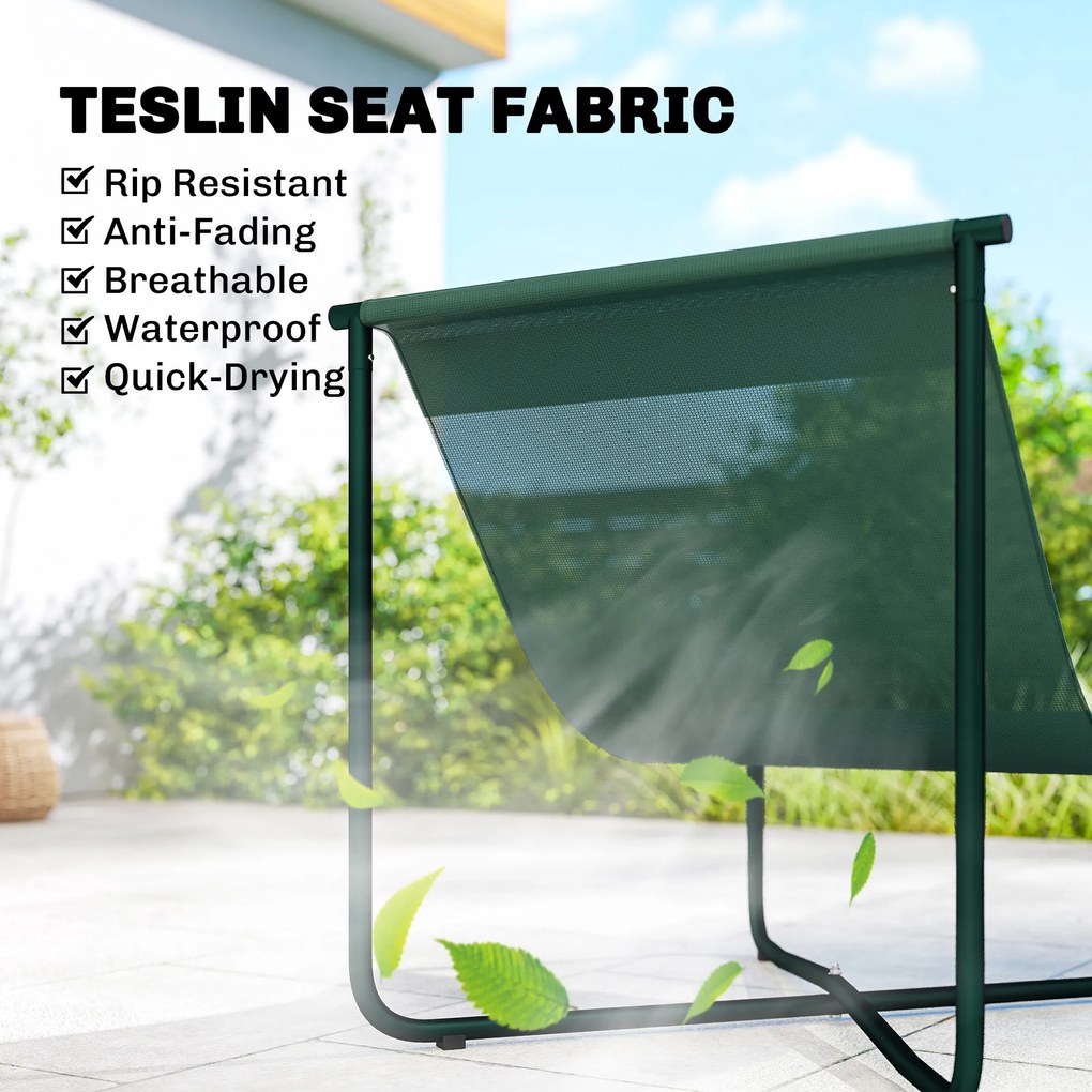 Outsunny Krzesło ogrodowe fotel z poduszką oddychające siedzisko typu sling stalowa rama do ogrodu tarasu 76 x 92 x 76 cm Ciemnozielony | Aosom PL