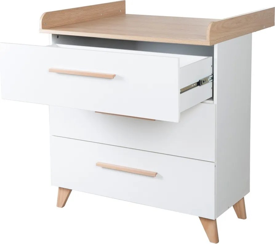 Biała komoda dziecięca w dekorze dębu z przewijakiem 88,5x99x76 cm Léon – Roba