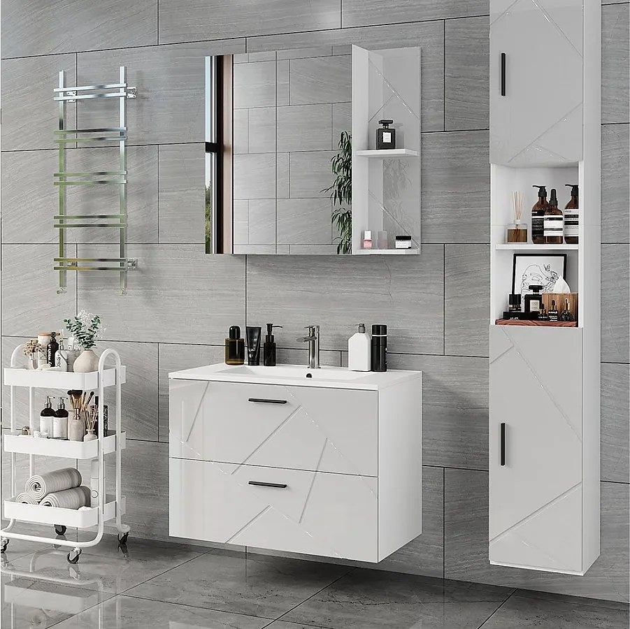Zestaw mebli łazienkowych biały/biały wysoki połysk 80x44.6x57 irma