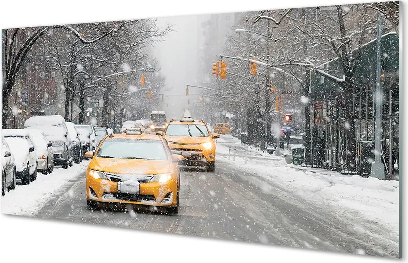 Panel szklany do Kuchni Zimowe Miasto i Samochody