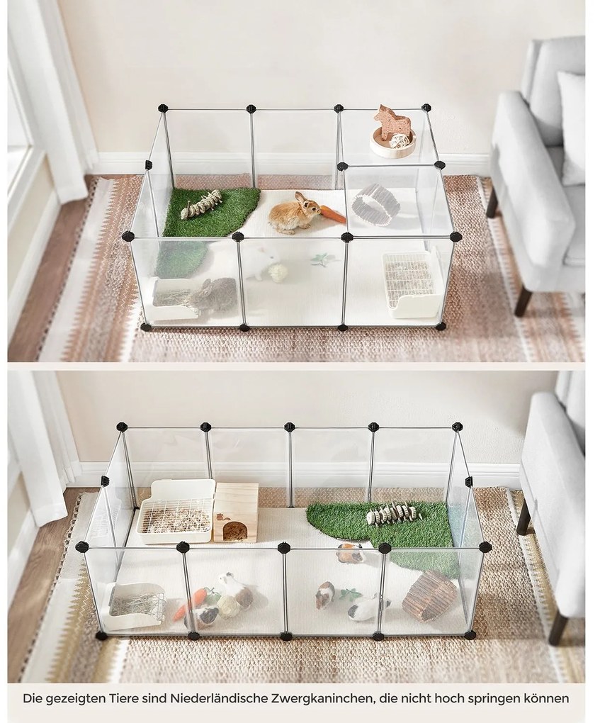 SongmicsHome Zagroda dla małych zwierząt z przezroczystego plastiku BEN, 125x63x42 cm, transparentna